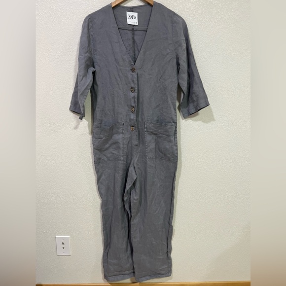 NEW condition ZARA LILLIAN GREY LINEN OVERSIZED JUMPSUIT S - Picture 3 of 12